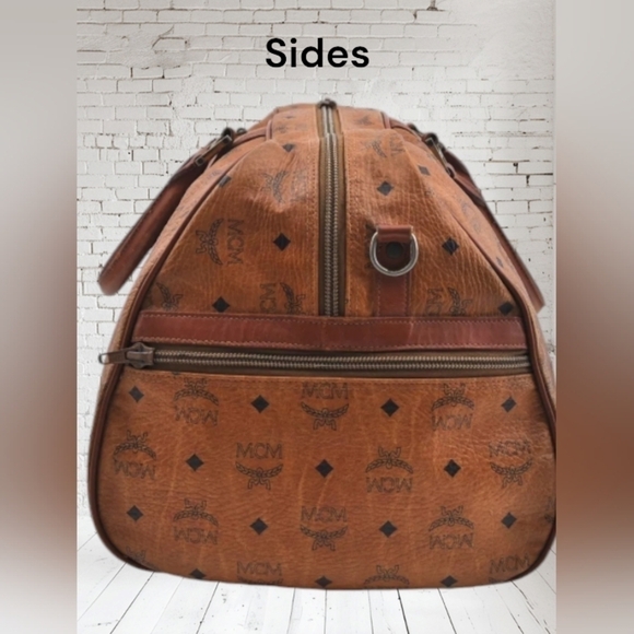 MCM Visetos Leather Boston Bag Brown Unisex Vintage - Picture 4 of 17